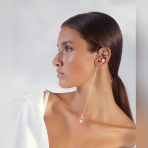 MAM Sterling Silver Pearl Ear Cuff Earring with Chain New